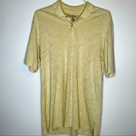 Medium Tommy Bahama Cotton Blend Yellow on Yellow Print SS Polo - Picture 4 of 4